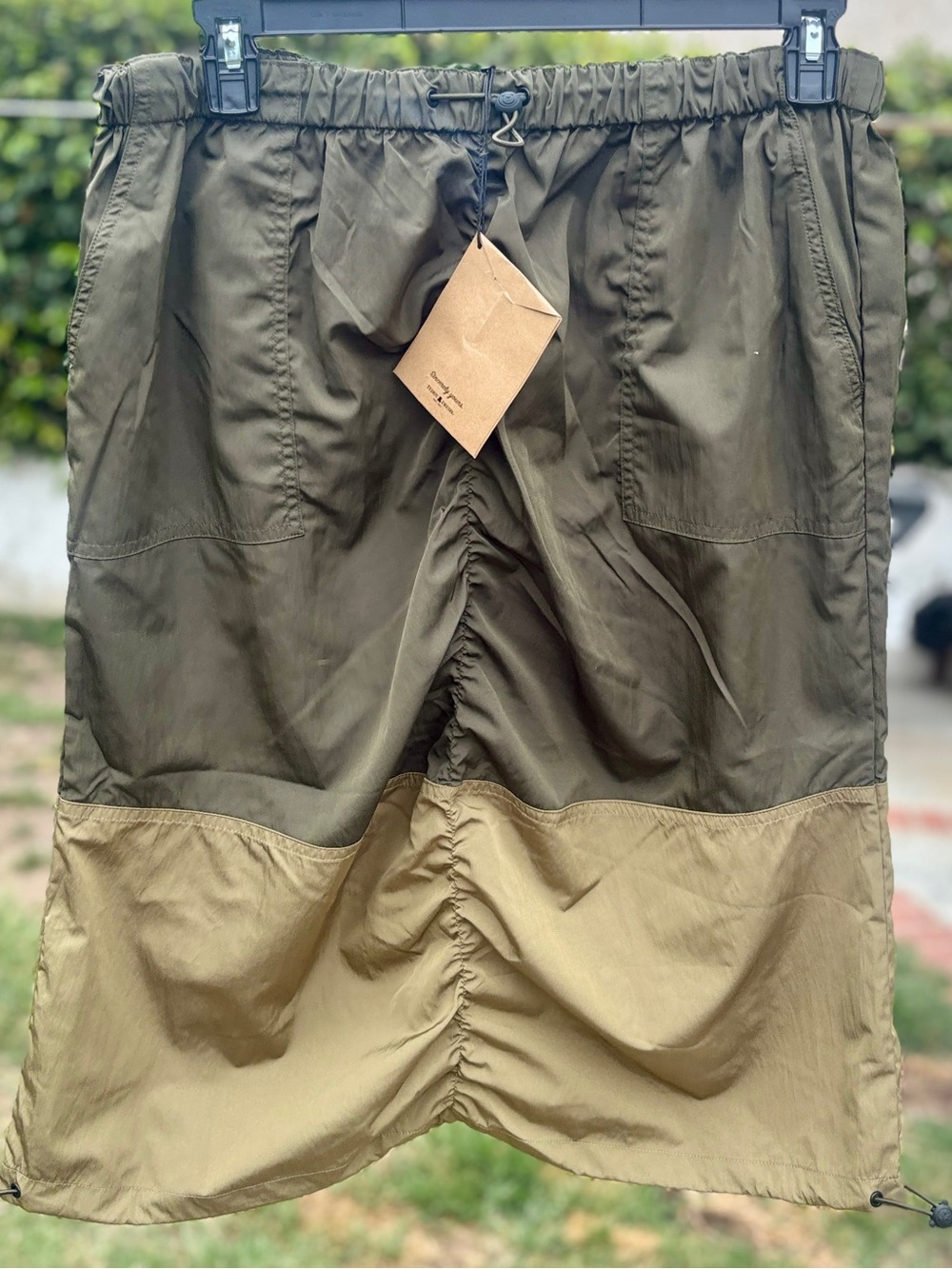 : Teddy Fresh Two-Tone Ruched Parachute Skirt - Olive & Tan